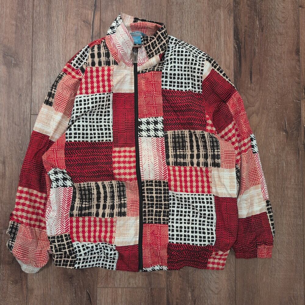 VTG Korean‎ Sport Adult XL Zip Up Jacket Retro Blanket Grandma Red Quilt